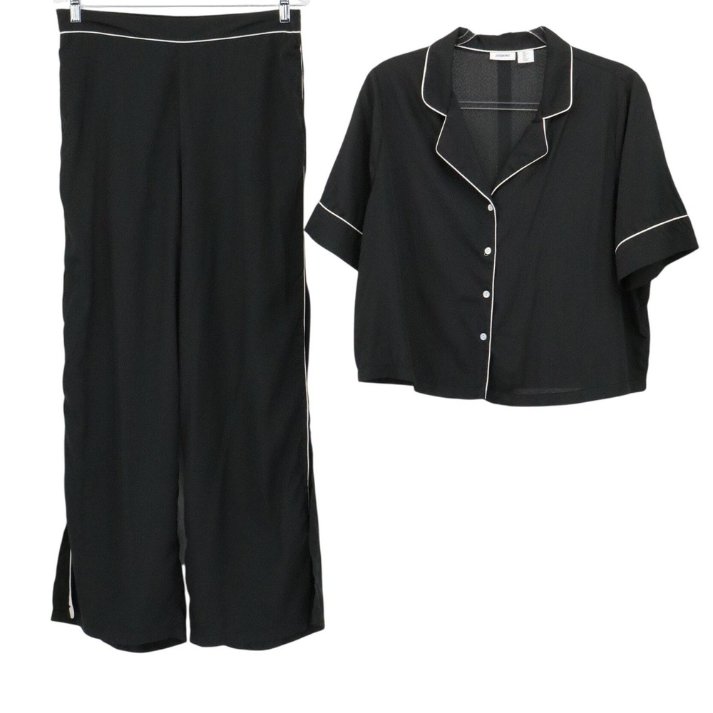 Jason Wu Black Satin Contrast Piping Set Lounge Sleepwear Large - Picture 2 of 12